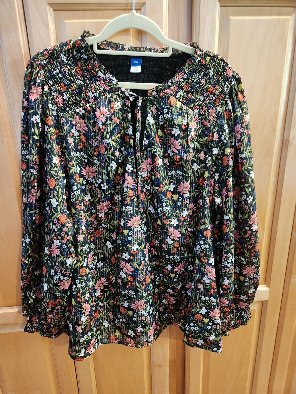 Old Navy Black Floral Peasant Blouse
